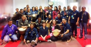 Heather Frahn with Marie Therese McInerney Drumming Percussion Workshop Timor Fellows 2015