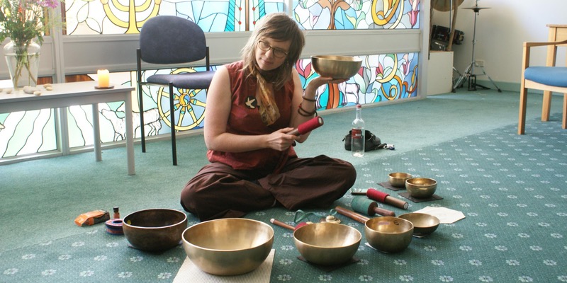 Heather Frahn facilitating sound based meditation at FMC chapel as part of the Arts in Health program.